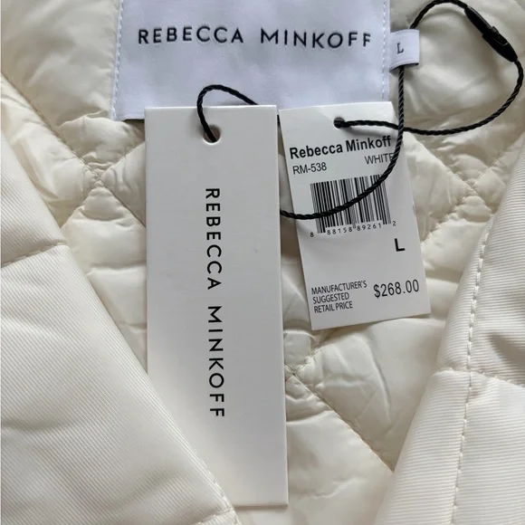 Rebecca Minkoff Cream Quilted Light Weight Puffer Jacket Tie Waist Size L NWT - Picture 9 of 9